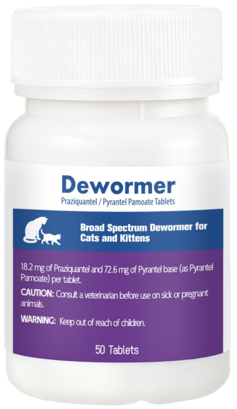 Cats & Kittens Broad-Spectrum Dewormer, for Tapeworms, Hookworms & Roundworms, 50 Tablets
