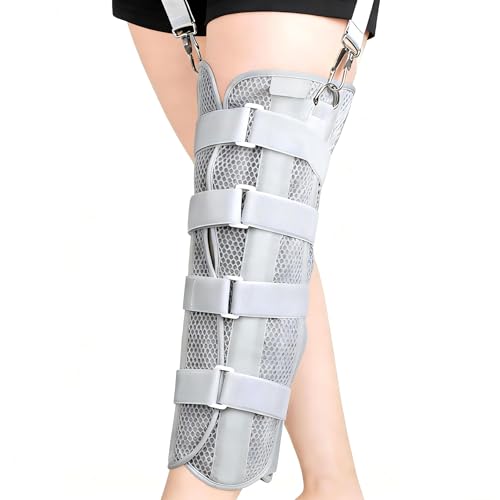 3-Panel Knee Immobilizer Brace - Post-Op Leg Stabilizer for Pre-and Postoperative Injuries, Ligament Tears, and Fractures - Straight Leg Support with Anti-Slip Shoulder Strap