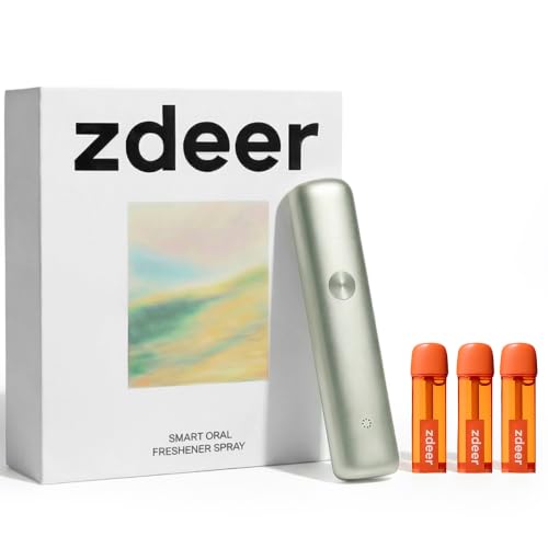 ZDEER PW13 Electric Cool Breath Spray, Probiotic Mouth Spray, Oral Spray Alcohol-Free for Fresh Breath & Dry Mouth,Rechargeable, 3 Flavor Cartridges, Travel Size, Ideal for Dating Office Daily Use Classic+3 Bombs Green