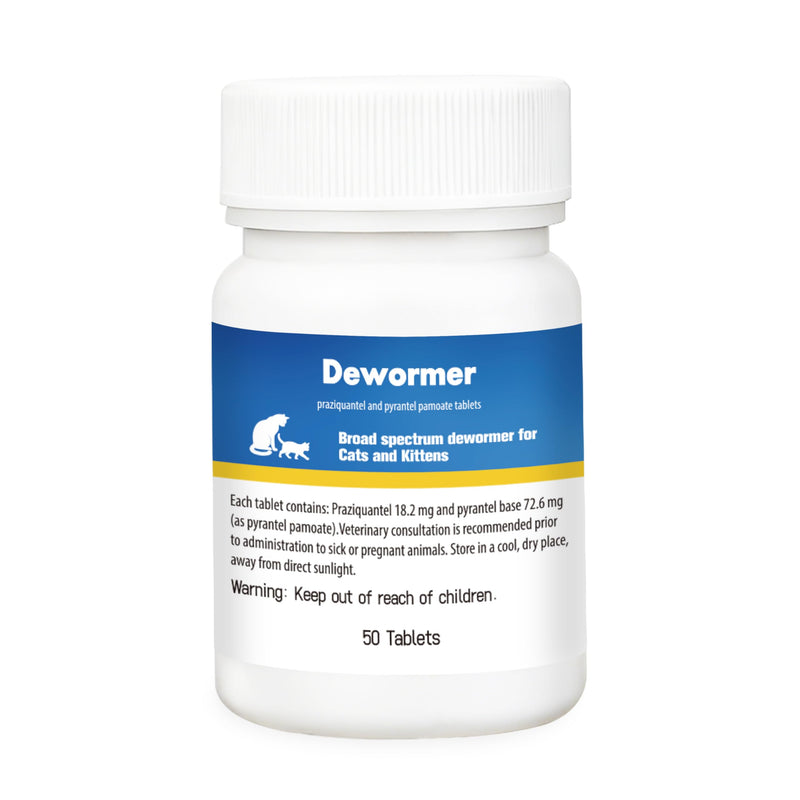 Cats & Kittens Broad-Spectrum Dewormer, 50 Tablets, for Tapeworms, Hookworms & Roundworms