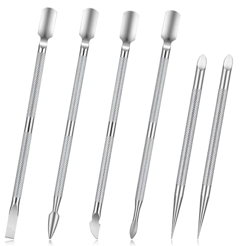 Molain 6 PCS Metal Cuticle Pusher, Double Ended Stainless Steel Cuticle Remover Tool for Manicure Pedicure Professional Nails Polish Remover Cleaner Tools