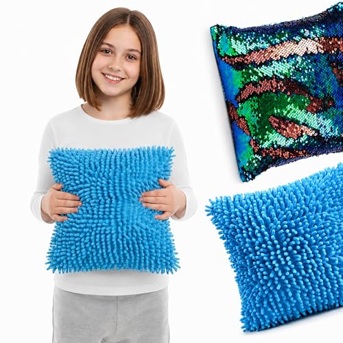 Vibrating Sensory Pillow for Kids, 12 x 12 Calming Minky Sequin Pillow
