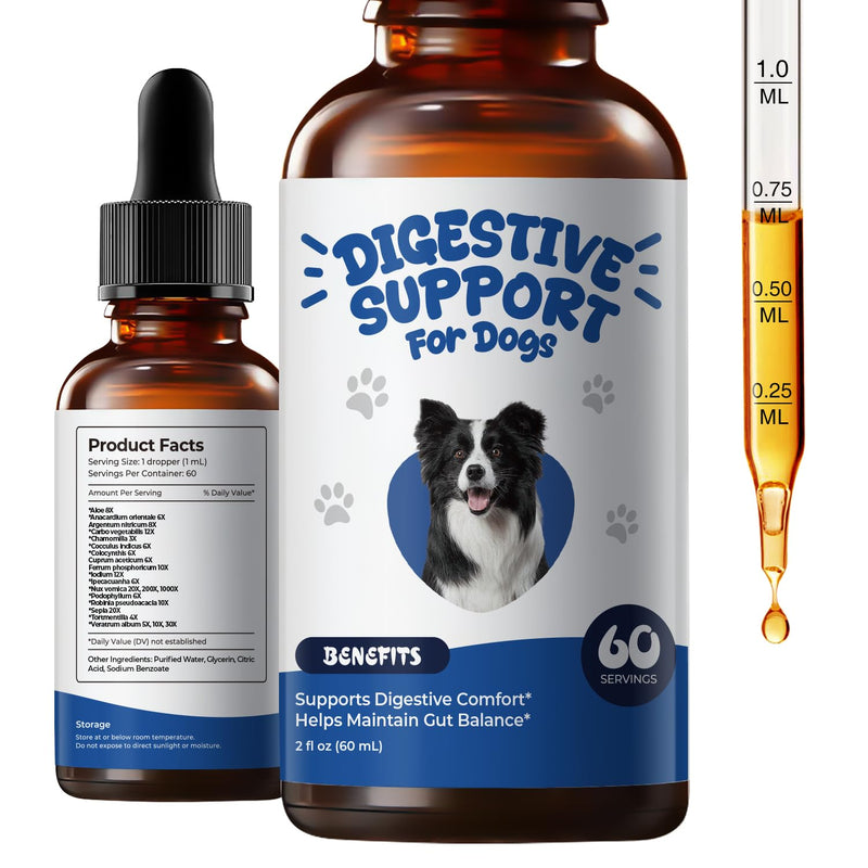Digestive Support Drops for Dogs, Homeopathic GI Relief for Diarrhea, Constipation & Gas, Liquid Formula for Sensitive Stomachs, 2 fl oz (60 mL)