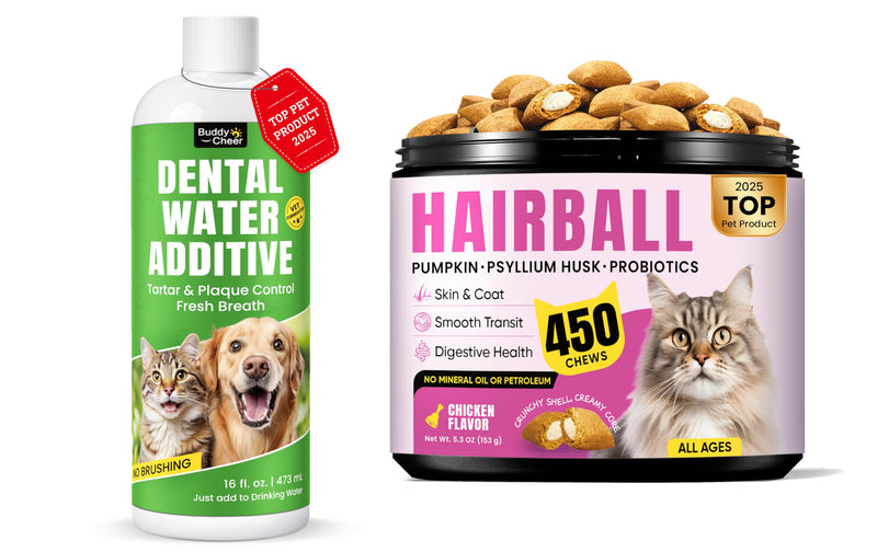 Cat Oral & Hairball Support Bundle – Dental Water Additive with Hairball Control Creamy-Filled Treats for Digestive Comfort & Oral Care