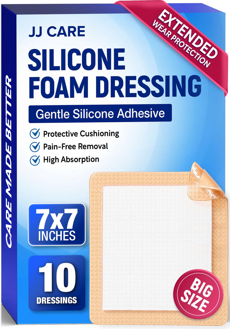 10Pcs Silicone Foam Dressing | 7x7 Bed Sore Bandages | Wound Care FSA&HSA 7 x 7 Inch Pack of 10