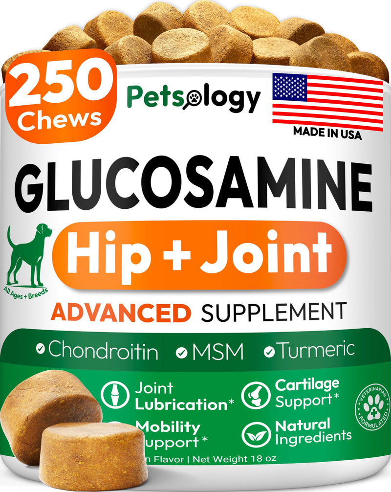 Glucosamine for Dogs - 250 Chews with Chondroitin - Hip and Joint Supplement with MSM - Turmeric - Omega 3 - Joint Pain Relief - Advanced Support for Dog Health - For Large, Medium & Small Breeds 250 Treats