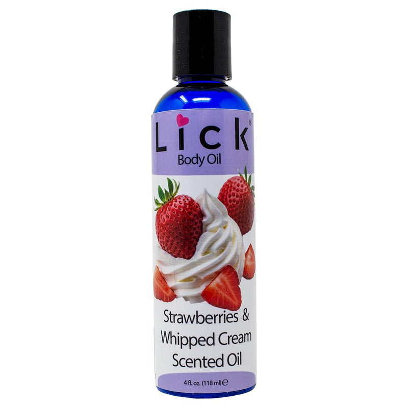 LICK Strawberries & Whipped Cream Scented Body Oil – Non-Greasy Daily Hydration with Almond Oil & Vitamin E – 4 oz
