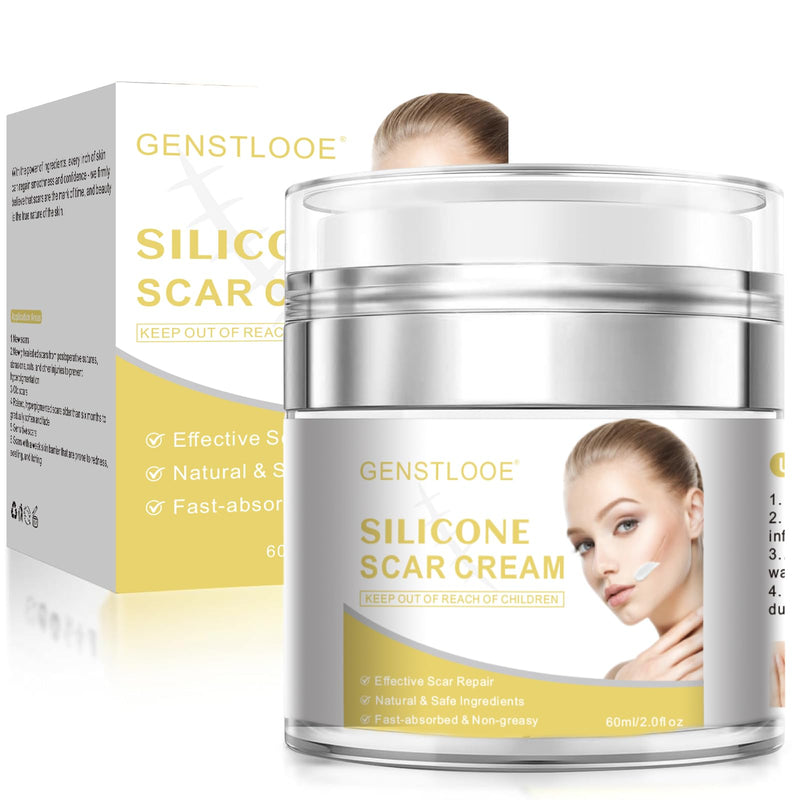 Advanced Scar Cream, Silicone Gel for Scars, Professional Scar Removal Cream for Surgical Scars, Stretch Marks, Old and New Scars, Keloids, Acne, Burns, 2 oz(60ml)