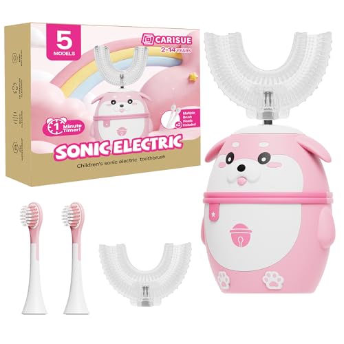 Kids Electric Toothbrush, U Shaped Auto Brush Design 2-7 Age Pink Pink 2-7