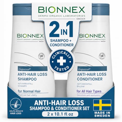 Anti-Hair Loss Shampoo & Conditioner Set for Normal Hair, DHT Blocker for Thinning Hair (2x10.1 fl.oz.) BioTrust Technology, Hair Growth Shampoo, Dermatologically and Clinically Tested, Made in Sweden 20.28 Count (Pack of 1)