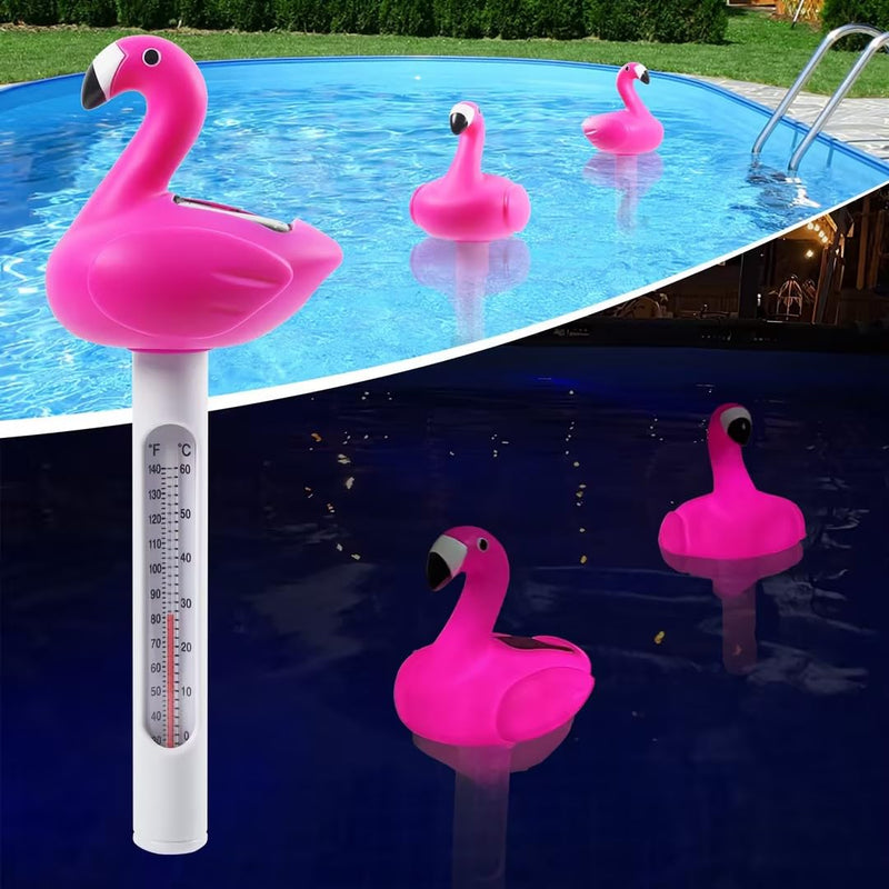 Floating Pool Thermometer,Solar Flamingo Pool Thermometer Floating,Easy Read Swimming Pool Thermometers at Night,Funny Pools Water Temperature Thermometers for Cold Plunge