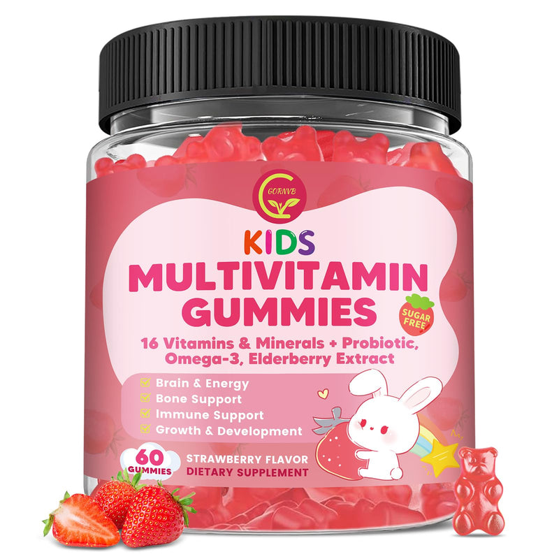Kids Methylated Multivitamin Gummies with Omega 3, 16 Vitamins, Sugar Free | Multivitamin for Kids & Teens 4+ w/L Methylfolate & B12, Calcium, Probiotics, Elderberry, for Healthy Growth, Immune Support 60 Count (Pack of 1)