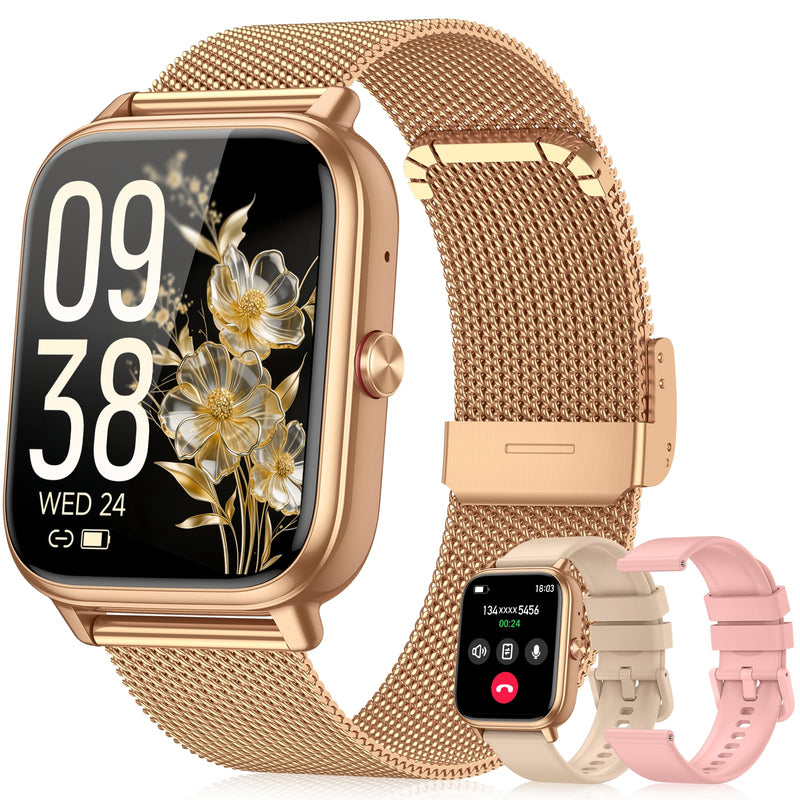 Smart Watch for Women Men- 1000mAh Battery Answer/Make Call, Fitness Step Tracker Watch with Sleep Monitor/Activity Counter/110+ Sport Mode for Andriod iPhone iOS Compatible - 3 Straps, Golden 1.83 Modern - BeesActive Australia
