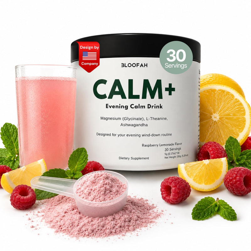 Calm+ Magnesium Glycinate Calm Drink Mix – Relaxation & Sleep Support Powder with L-Theanine & Ashwagandha for Cortisol Balance | Sugar Free | Evening Wind-Down Supplement – 30 Servings