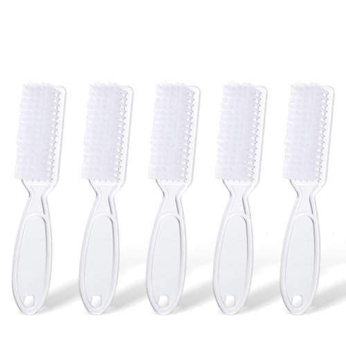 5pcs Nail Brush Fingernail Cleaner Handle Grip Nail Brush Scrub Cleaning Brushes Manicure Tools Kit for Toes and Nails Women Men, Pedicure Nails Scrubber (Clear)