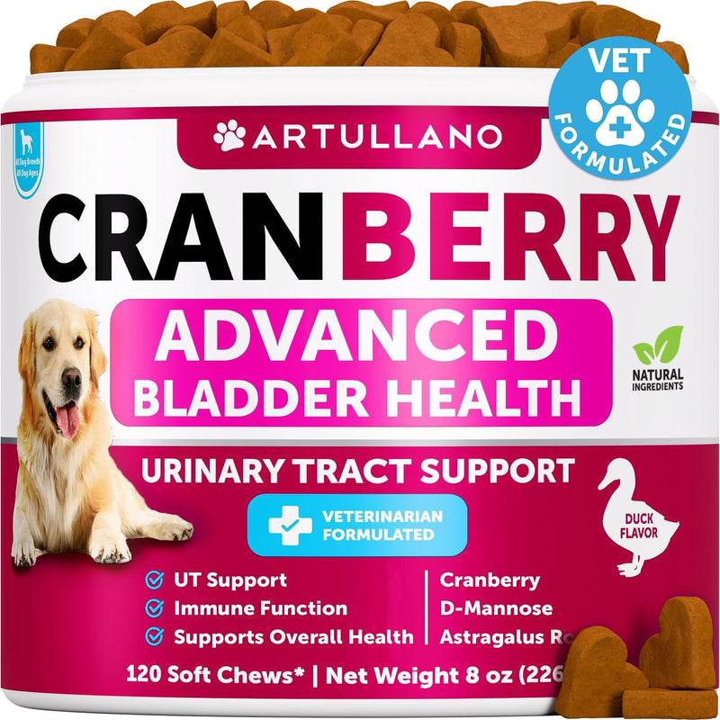 Dog UT Treats - Cranberry Chews for Dogs - Urinary Tract & Bladder Support Supplement with Natural Cranberry Extract - Tasty 120 Soft Bites for Daily Wellness with Fish Oil, Pumpkin, D-Mannose Cranberry Chews - 120 Count