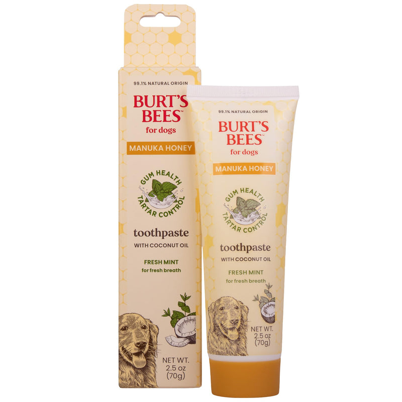 Burt's Bees for Pets Fresh Mint Dog Toothpaste with Manuka Honey and Coconut Oil for Gum Health & Tartar Control, 99.1% Natural Origin Formula, Fluoride-Free, Fresh Mint Flavor, 2.5 Oz Fresh Mint Toothpaste 2.5 Ounce (Pack of 1)