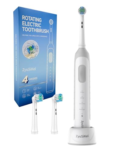 Rotating Electric Toothbrush, Round Head, Gentle on Gums White