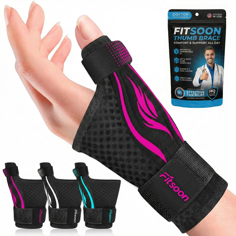 Thumb Wrist Brace | Upgraded Thumb Spica Splint Stabilizer Pain Relief Night Support for De Quervain’ s Tenosynovitis Trigger Finger Arthritis Sprains | Breathable Fabric (Rose Pink/Black, S/M - Fit both hands) Rose Pink/Black