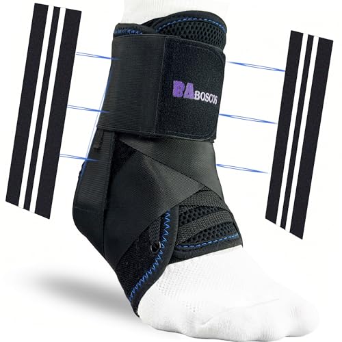Ankle Brace, Figure 8 Lace Up Stabilizer with Side Support Pads Black X-Large