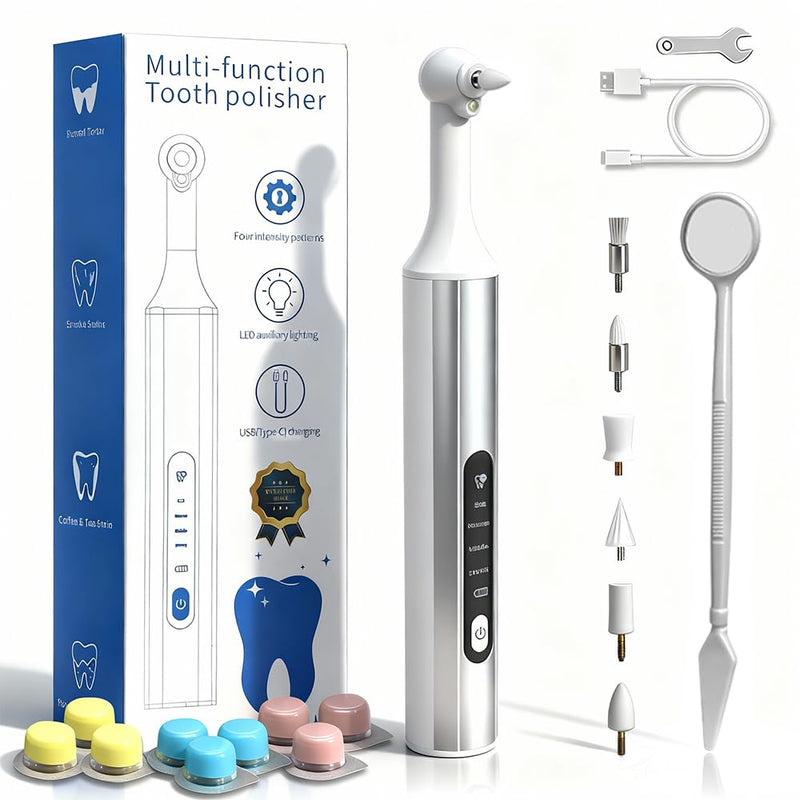 Home Tooth Polisher,Multi-Functional LED Tooth Polisher,Aluminum Alloy with Anti-Slip Texture,9 polishing Paste Units,USB Type-C Charging,6 Polished Accessories,Personal Portable Dental Care Tool - BeesActive Australia