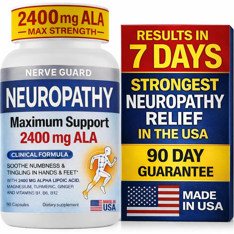 Neuropathy Supplement with 2400 mg Alpha Lipoic Acid – Advanced Support for Feet Hands Toes – 2400mg ALA, Vitamins B12 B6 & B1, Magnesium, Turmeric – 60 Capsules White-feather