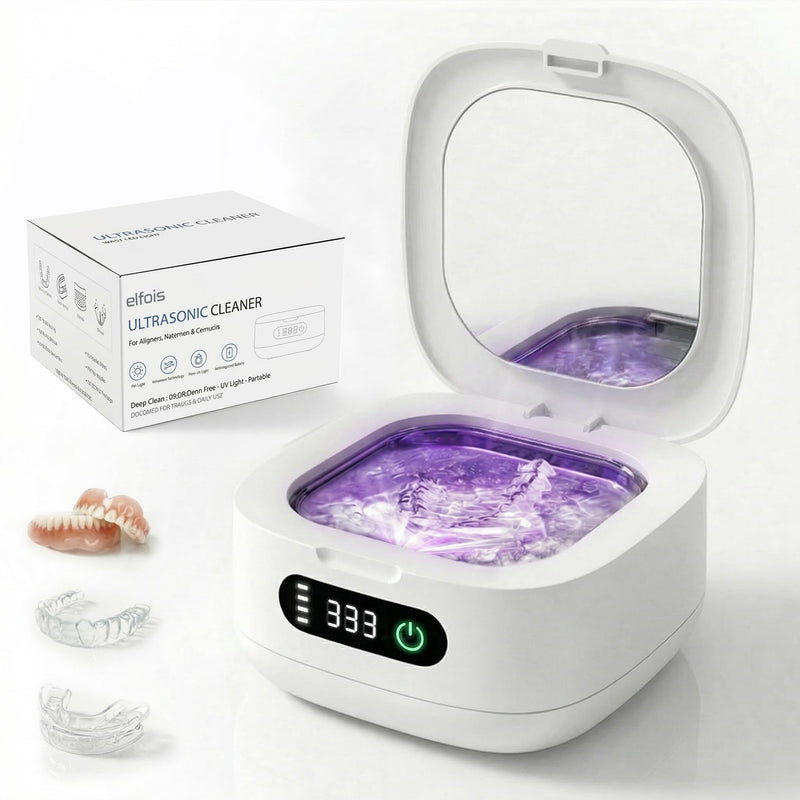 Portable Ultrasonic Retainer Cleaner with UV - Cordless Rechargeable Cleaner Machine for Invisalign, Aligners, Night Guards, Dentures | Travel-Ready with Built-in Mirror - BeesActive Australia