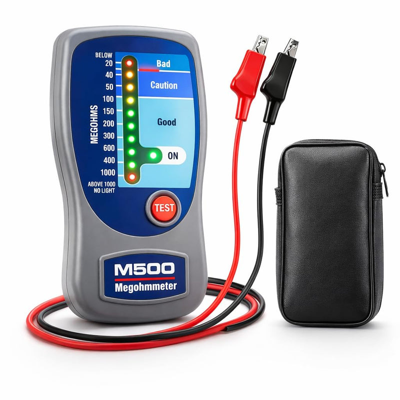 M500 Insulation Tester Megohmmeter, 500V Digital Insulation Resistance Tester up to 1000MΩ, HVAC Compressor & Motor, Battery Operated, Includes Soft Carrying Cas