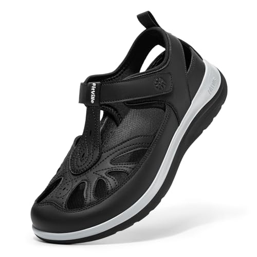 FitVille Extra Wide Sandals for Women Closed Toe Orthopedic Walking Shoes 10 Wide Black