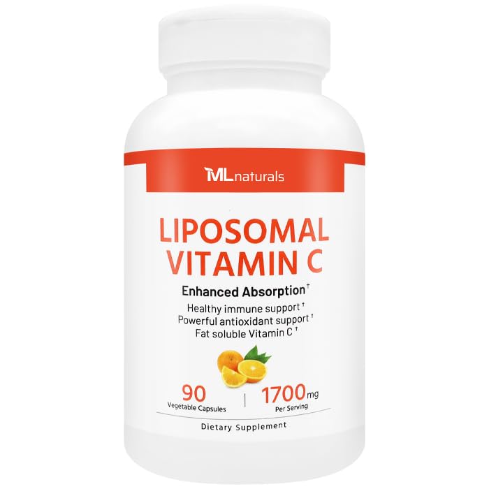 ML Naturals Liposomal Vitamin C 1,700mg, 90 Vegetable Capsules | High-Potency, Long-Lasting Effect, Gluten-Free 90 Count (Pack of 1)