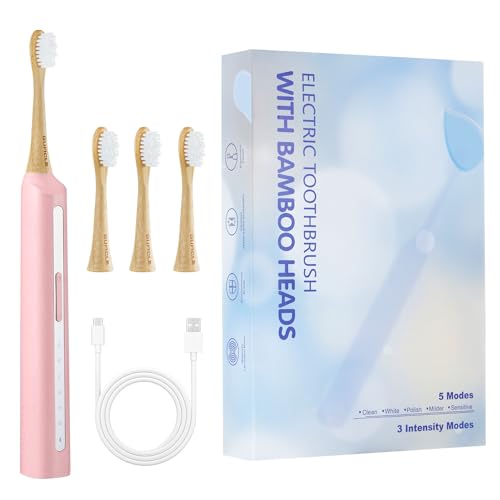 Sonic Electric Toothbrush with Bamboo Heads, Pink