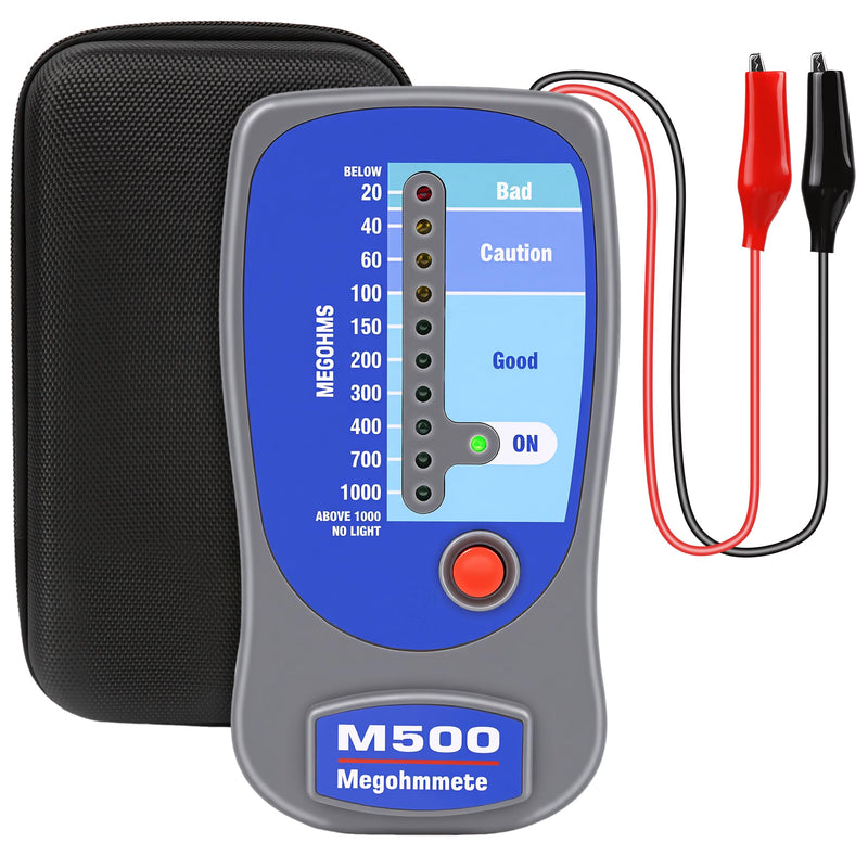 Insulation Tester Megohmmeter, 1000 Megohms at 500V, Compatible with Supco M500, Professional HVAC Tool for Compressor & Motor Windings, LED Zone Scale Indicator, Impact Resistant with Soft Case