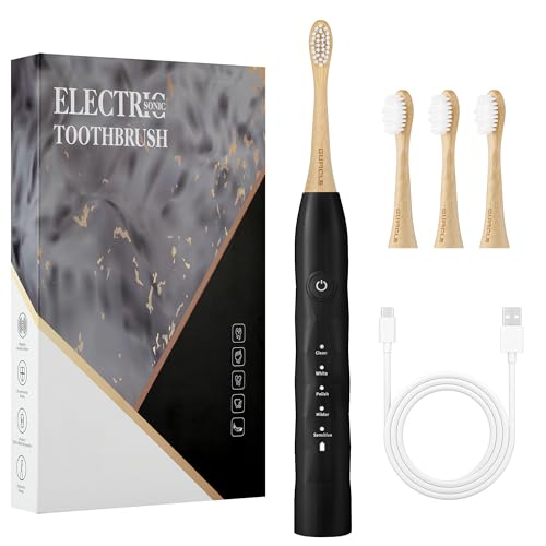 Sonic Electric Toothbrush with Bamboo Heads Black