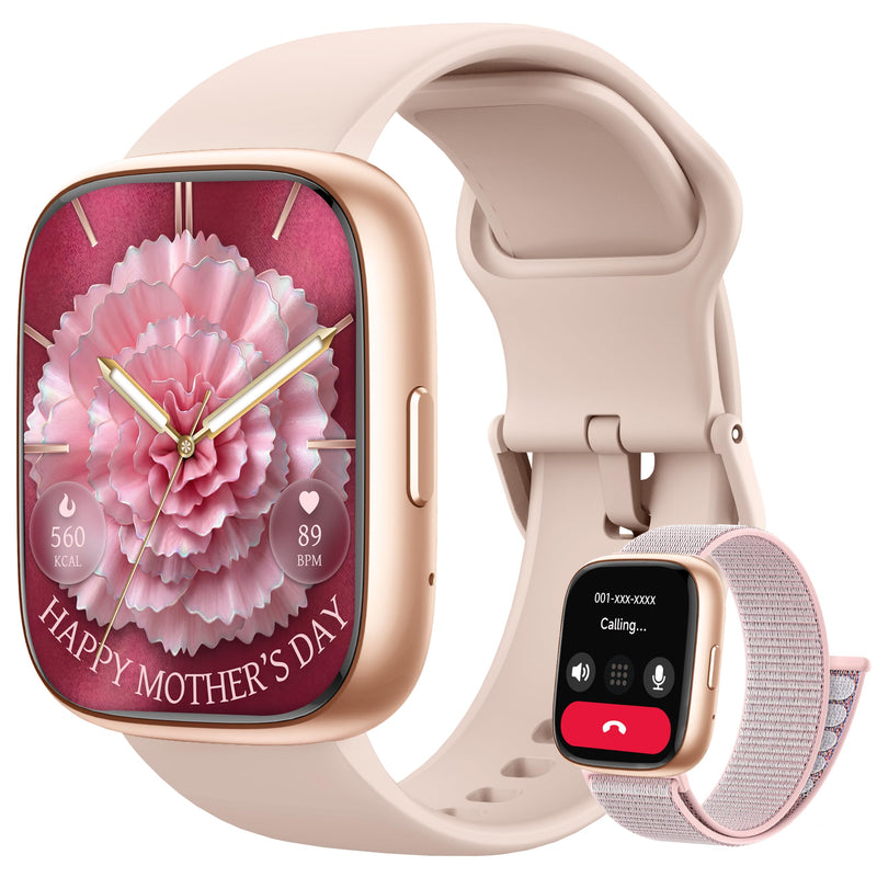 Smart Watch for Women Men, 2026 Upgrade Smartwatch [2 Bands, 44mm case], 1.83" Fitness Tracker Watch Alexa Built-in, Make/Answer Call, HR Sleep Stress Monitor, IP68 Waterproof Step Counter Watch Pinkish Beige