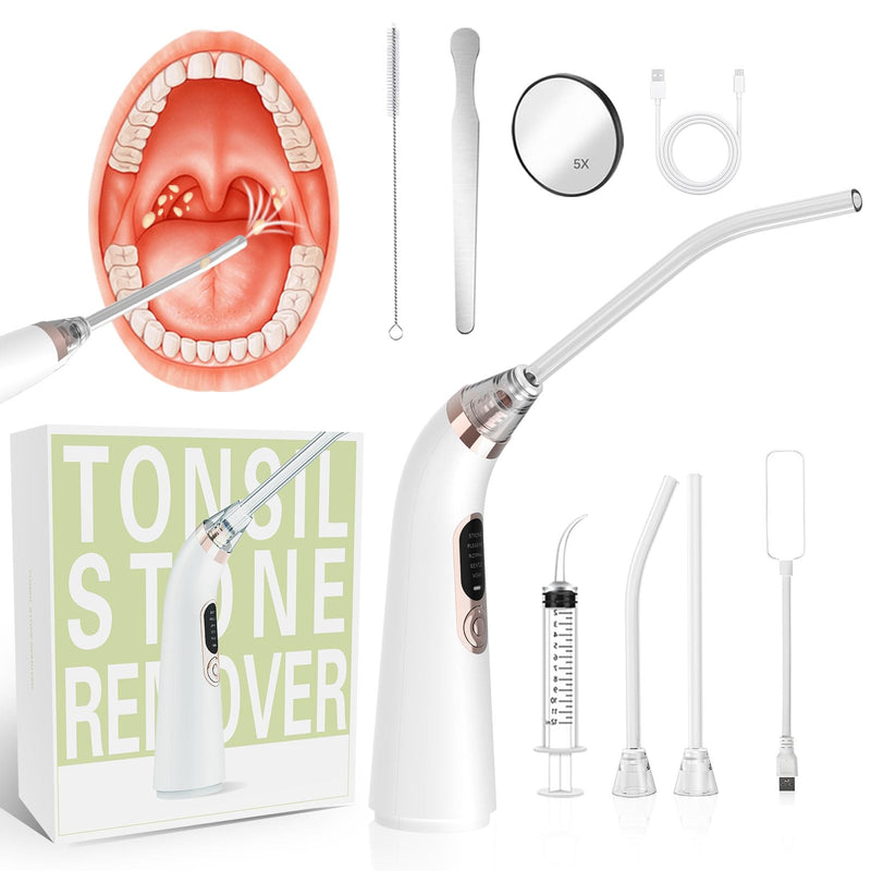 Voraiya Electronic Tonsil Stone Remover Vacuum, 5 Modes Instant Suction Cleaner Tool, 10 in 1 Tonsil Stone Removal Kit, Easy to Use, Fight Bad Breath White - BeesActive Australia