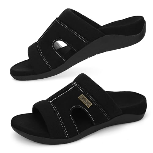 V.Step Slippers with Arch Support for Women Mens Orthopedic House Shoes 10 Women/9 Men Black