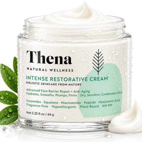 Organic Skin Barrier Face Cream for Dry Sensitive Skin with Ceramides, Niacinamide, Hyaluronic Acid, Squalane & Anti-Aging Peptides, Daily Facial Moisturizer, Clinically Tested Dermatologist Approved 2.25 Ounce