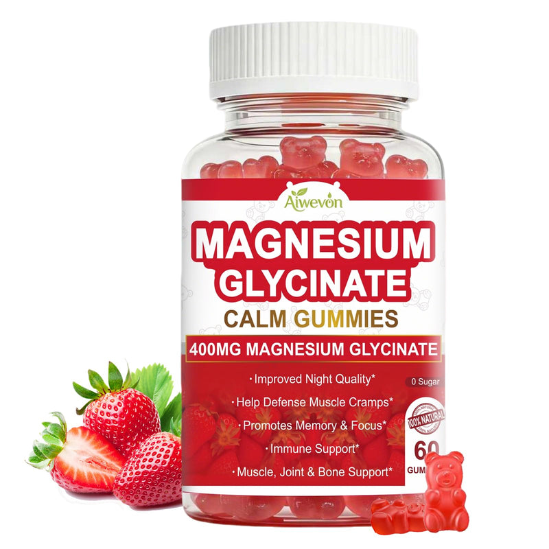 Magnesium Glycinate Gummies 400mg Sugar Free: Calm Magnesium Supplement for Women & Men, Sleep Support, Muscle & Bone Health Complex with Vitamin D3 B6 Calcium, Chewable Strawberry Gummy for Adults