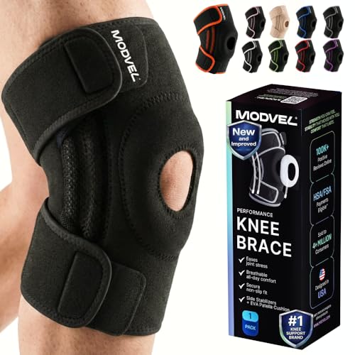 Modvel Knee Brace with Side Stabilizers & Patella Gel Pads for Pain Relief and Joint Support Breathable, Non-Slip Compression Sleeve for Men & Women, Arthritis, Meniscus, ACL Recovery BLACK Medium