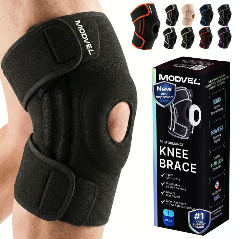 Modvel Knee Brace with Side Stabilizers & Patella Gel Pads for Pain Relief and Joint Support Breathable, Non-Slip Compression Sleeve for Men & Women, Arthritis, Meniscus, ACL Recovery XX-Large BLACK 1