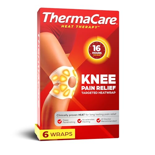ThermaCare Knee Heat Wraps for Pain Relief, Heating Pads, 6 Count 6 Count (Pack of 1)