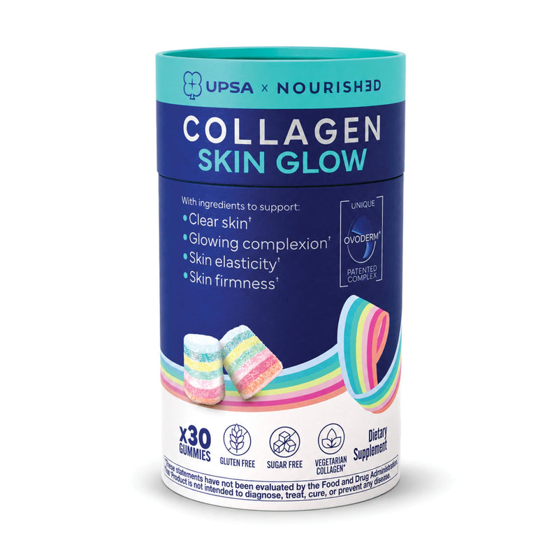 Upsa Nourished Collagen Skin Glow 30 Count – Ovoderm® Egg Membrane Complex with Vitamin C, Niacinamide & Zinc – for Elastic Skin – Sugar-Free Vegetarian Gummies – Plastic-Free Biodegradable Packaging