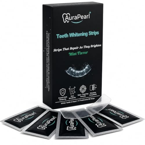 Teeth Whitening Strips for Sensitive Teeth – Peroxide Free & Dissolving Formula, No Residue, Enamel Safe with Nano-Hydroxyapatite, Papain & Bromelain – 28 Strips (14 Treatments)