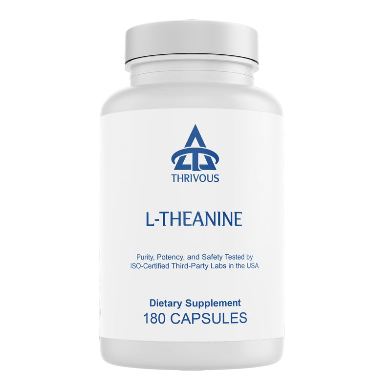 Thrivous L-Theanine Dietary Supplement, 200 mg per Capsule, 180 Capsules, ISO-Certified Third-Party Lab Tested