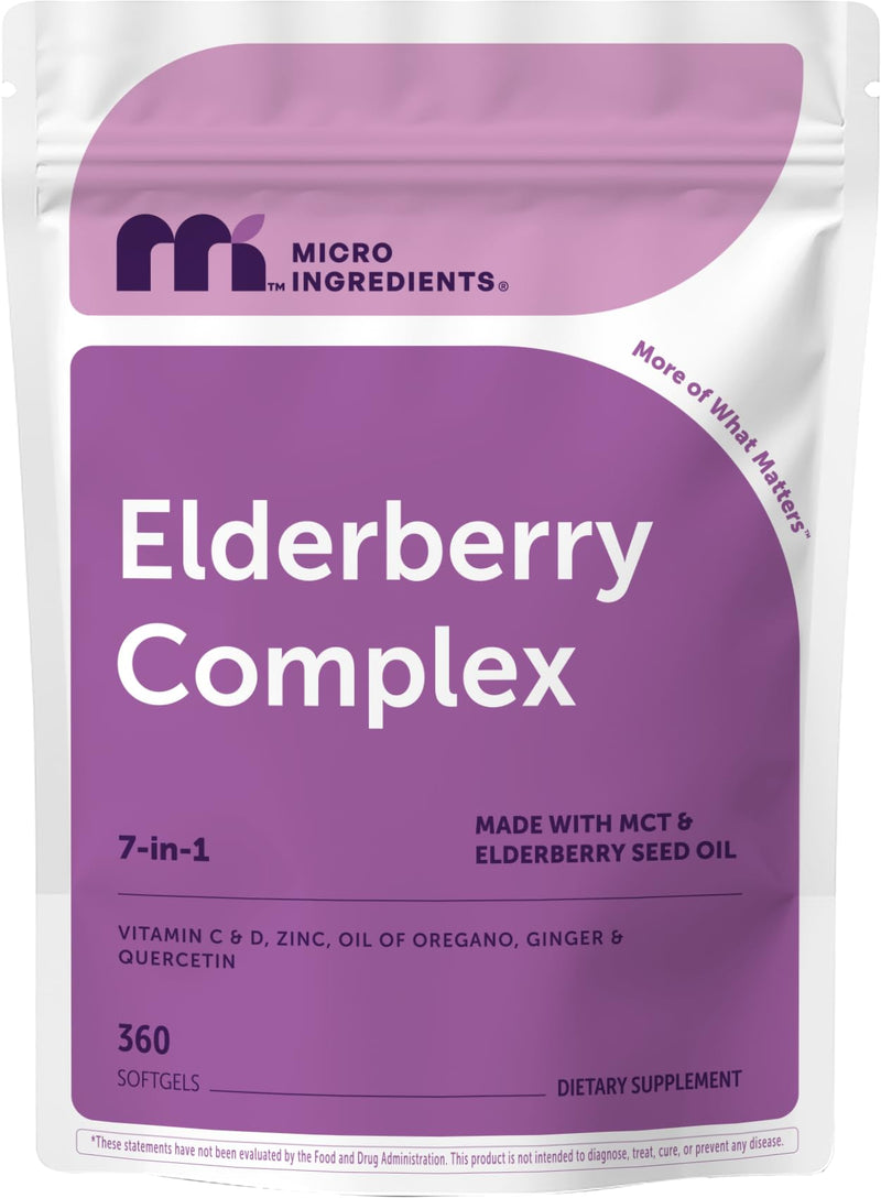 Elderberry Complex with Zinc & Vitamin C, 360 Softgels | Immune Support Supplement | 7-in-1 Sambucus Elderberry with D3, Oil of Oregano, Quercetin & Ginger | Non-GMO & Gluten Free**