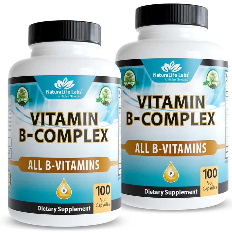 NaturaLife Labs Vitamin B Complex – All B Vitamins Including Active B2, B6, B9 & B12 (Methylcobalamin), Plus B1, B3, B5, B7 & Vitamin C – 100 Capsules (2 Pack) 2