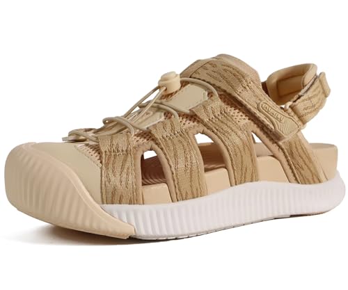 KuaiLu Orthopedic Closed Toe Sandals For Womens Athletic Outdoor Walking 9 Beige White(choose One Size Larger)
