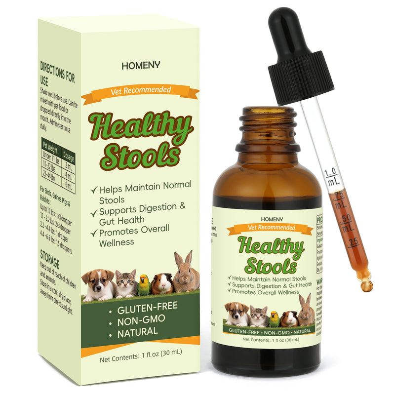 Pet Digestive Supplement, Healthy Stool Support Drops for Dogs, Cats, Birds, Guinea Pigs & Rabbits, Natural Herbs Liquid for Gut Health, Stool Consistency & Sensitive Stomach - 1 oz