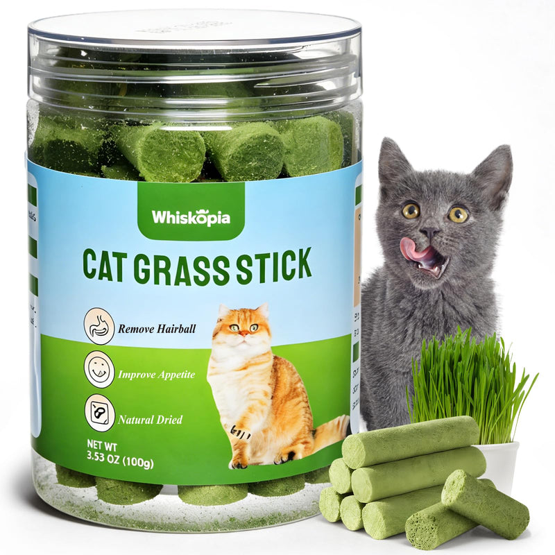 3.53oz Cat Grass Sticks for Indoor Cats Freeze-Dried Cat Grass Teething Treats for Hairball Control, Gut Health & Dental Care Natural Chicken Kitten Crunchy Training Snacks 3.53 Ounce (Pack of 1)