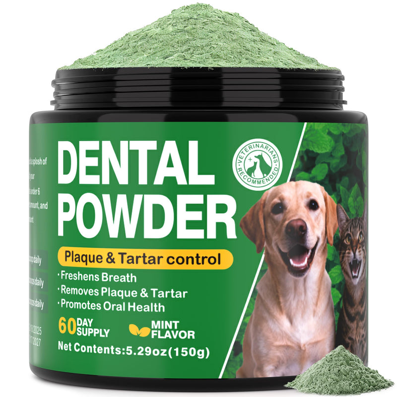Dog Dental Powder for Teeth Cleaning - Dog Dental Care, Plaque & Tartar Remover for Teeth, Oral and Gum Health Support for All Ages Dogs & Cats, Mint Flavor